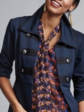 CAbi Navy Double-Breasted Military Jacket